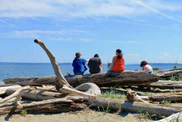 Students enjoy a picnic lunch with a view on Bainbridge Island