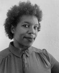 A black and white photo of Brittney Frantece