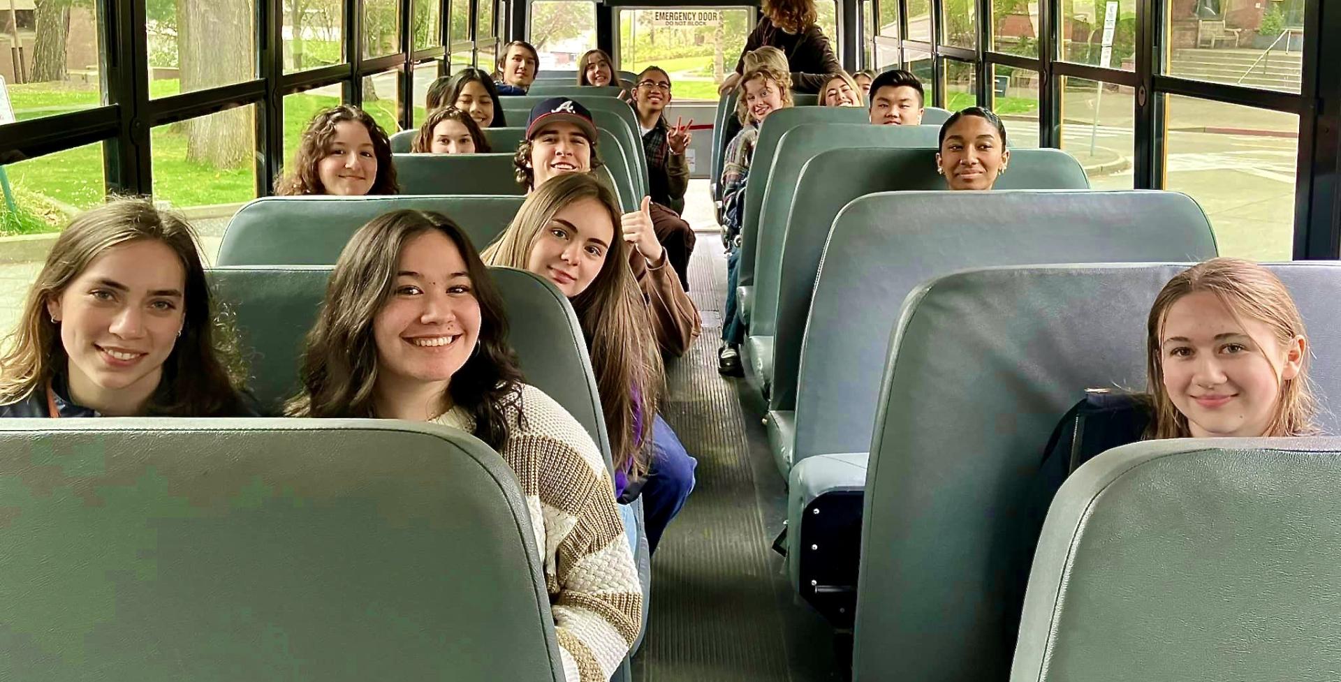 Humanitied 103 on board the school bus for a field trip